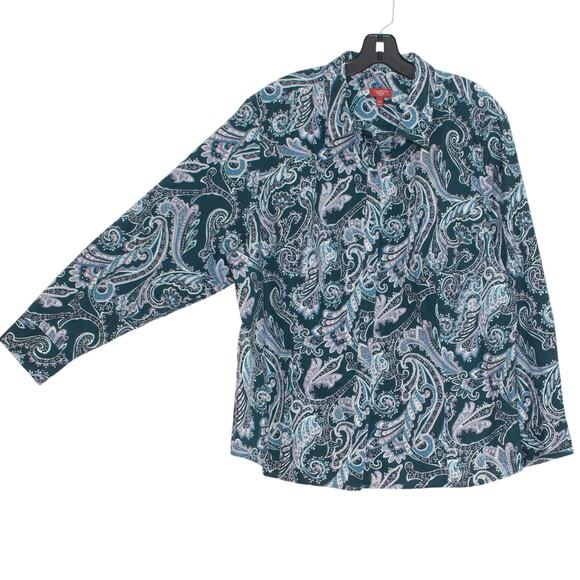 Talbots Top Boho Paisley Cottage Western Office Versatile Classic Button Up 22W - Picture 6 of 7